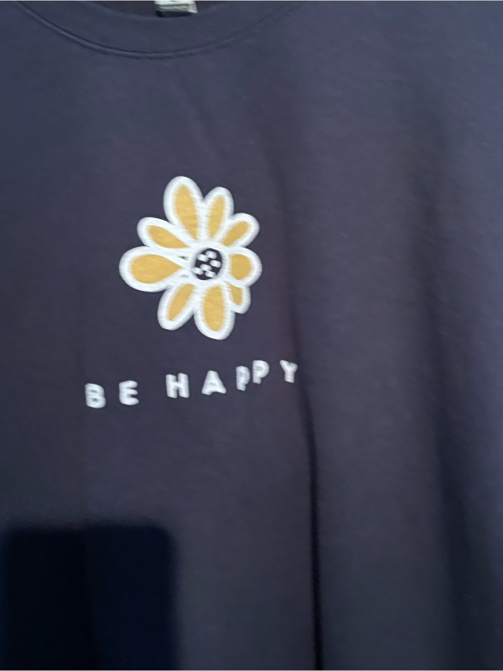 Gildan Navy Blue Heavy Blend Crewneck Sweatshirt; Be Happy; 2XL - Picture 3 of 5